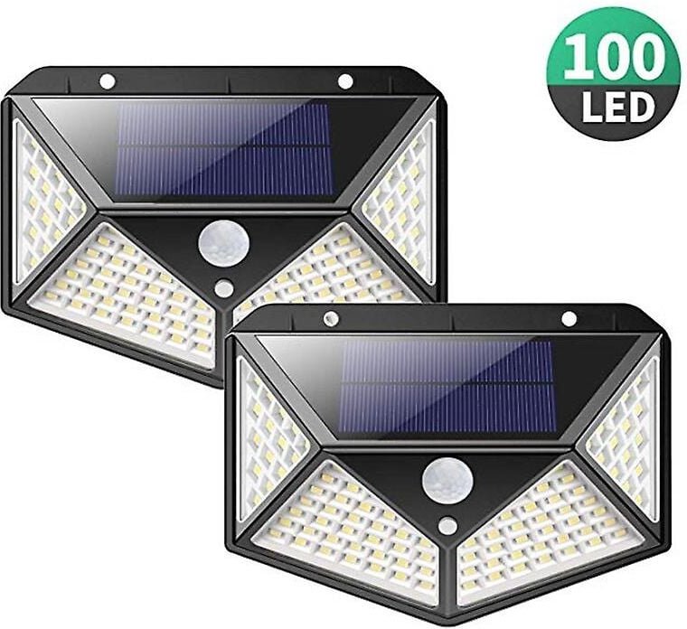 Outdoor-Solarlampe, leistungsstarke Version, 2 Stück, 100 LEDs, 2200 mAh, wasserdicht, 270.180 Bewegungssensor, Solar-Wa...