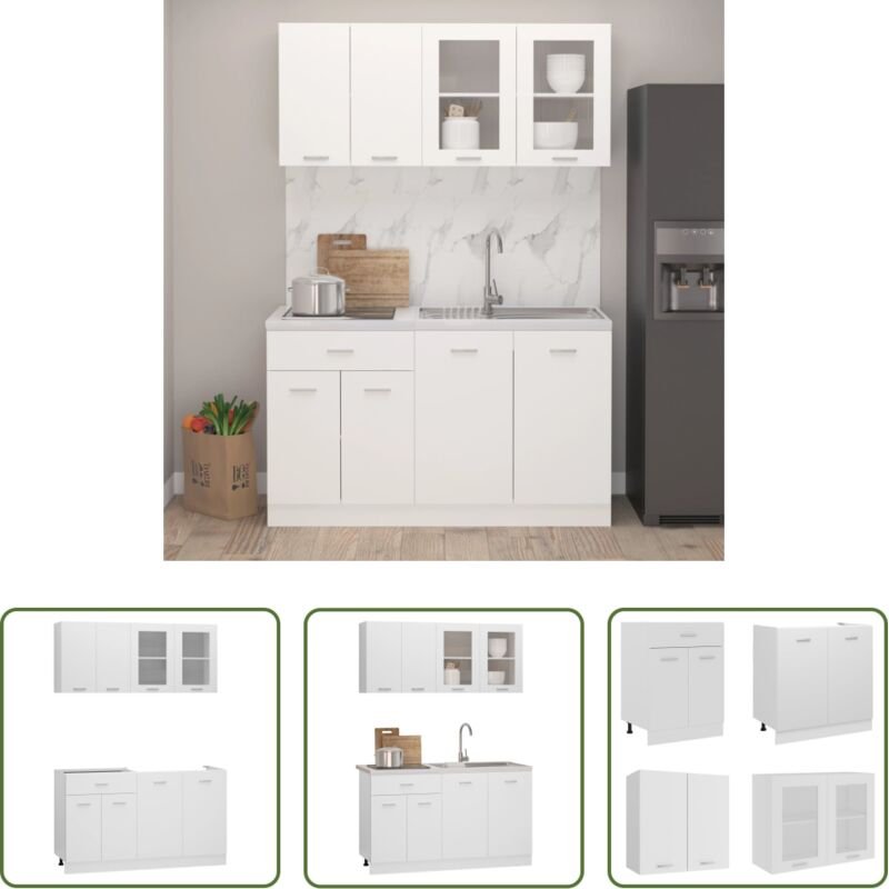 vidaXL Küchenregal - 4-tlg. Küchenzeile Lyon Weiß Holzwerkstoff