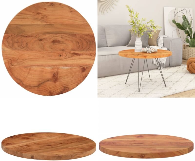 Tischplatte Ø50x3,8 cm Rund Massivholz Akazie - Akazienholz - Tischplatte Akazie