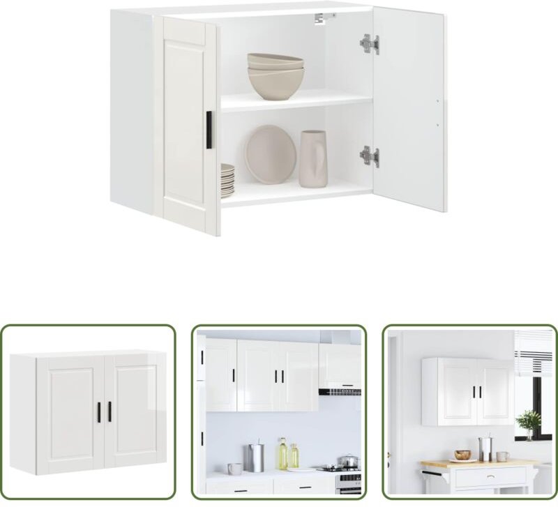 vidaXL Hochglanz-Weiß - Küchen-Hängeschrank Porto Hochglanz-Weiß Holzwerkstoff