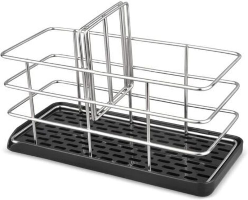 Spülbecken-Schwammhalter, freistehender Küchenschwamm-Organizer, Edelstahl-Schwammhalter mit Saugnapf und Abtropfschale