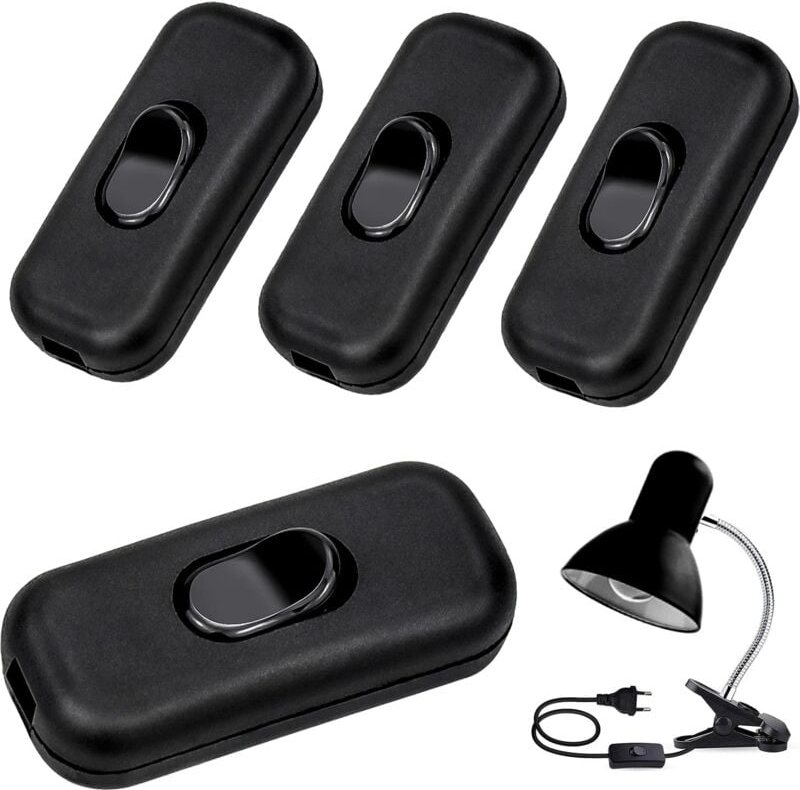 Wippschalter, 4 Stück Inline-Zweipolschalter Schnurschalter 6A, 250V Wippschalter für Kleingeräte oder Lampen(Schwarz)