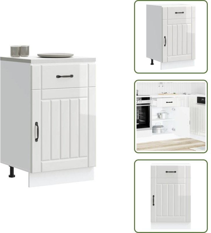 The Living Store Küchen-Unterschrank Lucca Hochglanz-Weiß Holzwerkstoff - Küchenmöbel