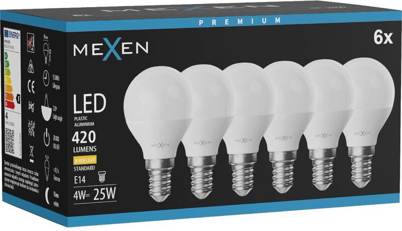 Mexen Nova 6x LED-Glühbirne E14, G45, 4W, Warm - 3000K, 420 lm - L101-E14-0430-01x06
