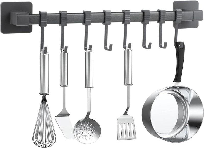 Küchenhaken ohne Bohren, selbstklebend, schwarz, beweglich, Wandhaken für Küchenutensilien, Küchenwerkzeuge, Messerhalte...