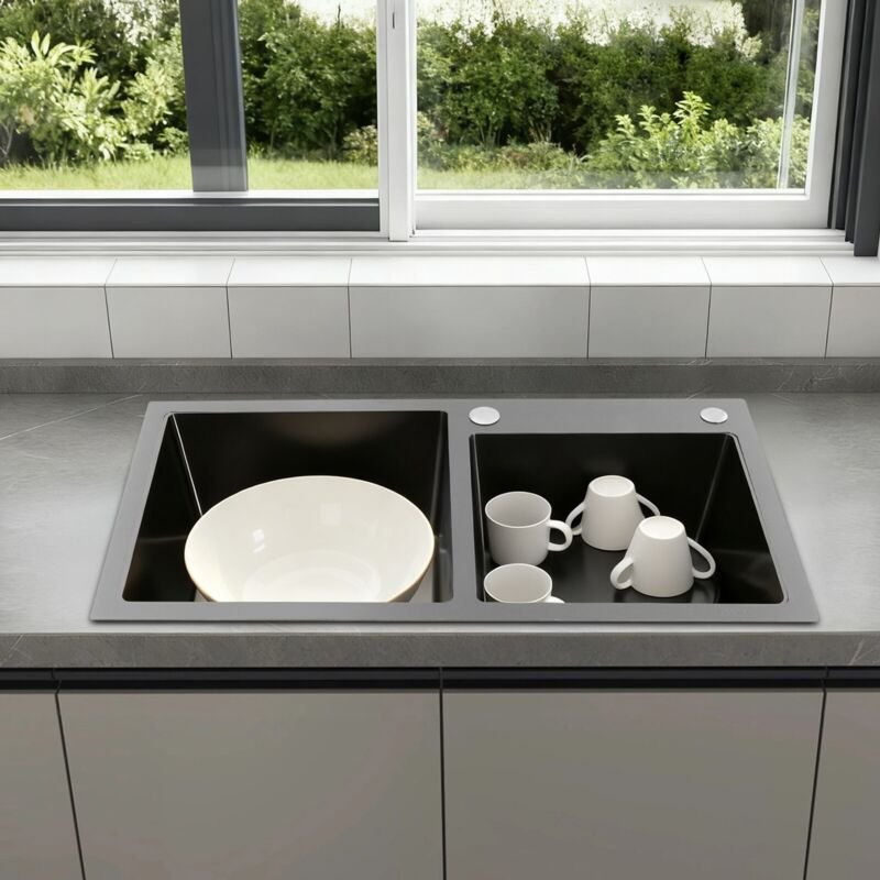 Black Kitchen Sink Stainless Steel Sink Double Bowl Drop in Workstation 30"x 16" Great Price NEW