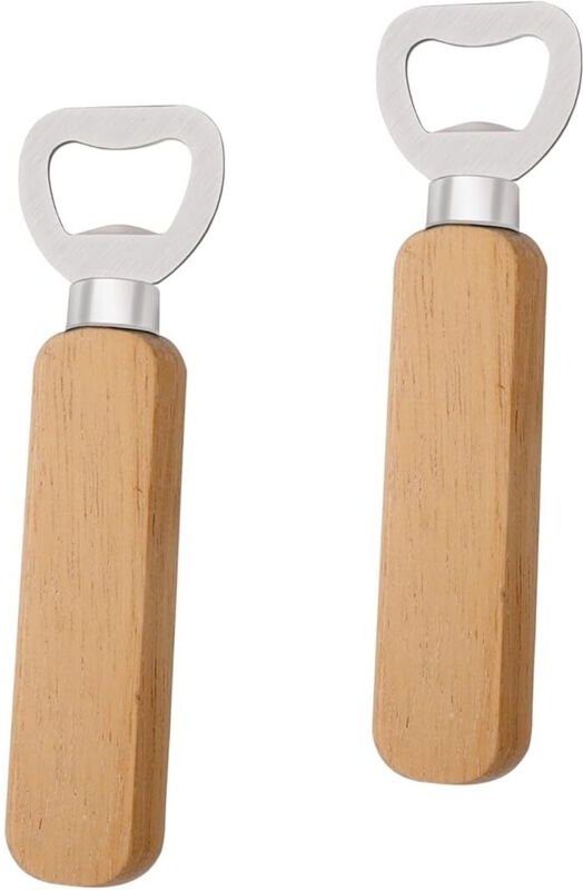 Set mit 2 Flaschenöffnern, Flaschenöffner aus Edelstahl, Holzgriff, personalisierter Flaschenöffner für Küche, Bar, Camp...
