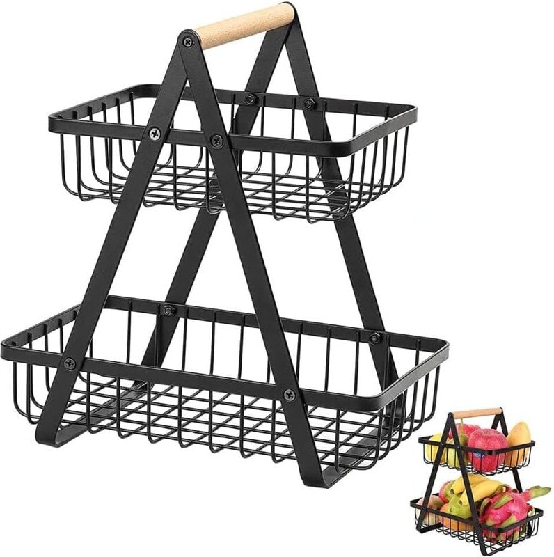 Obstkörbe, mehrstöckiger Obstkorb aus Metall, 2-stöckiger Obstkorb aus Metall, herausnehmbare Obstkörbe, zur Aufbewahrun...