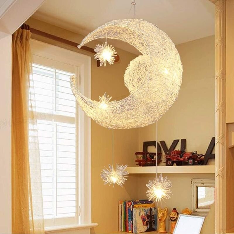 Moderne Mond Pendelleuchte LED Deckenleuchte Ø40cm für Schlafzimmer, Wohnzimmer, Küche, Café - Warmweiß