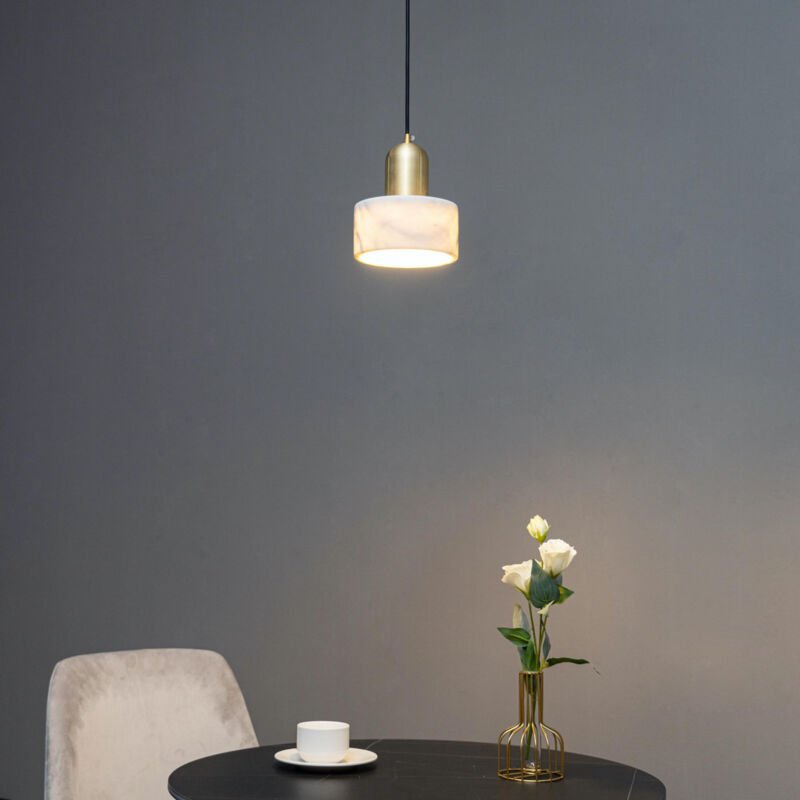 Kosilum - Zylindrische Hängeleuchte aus Marmor und goldfarbenem Metall - Meryl