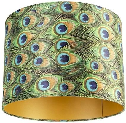 Velours-Lampenschirm im Pfauendesign 40/40/30 mit goldener Innenseite