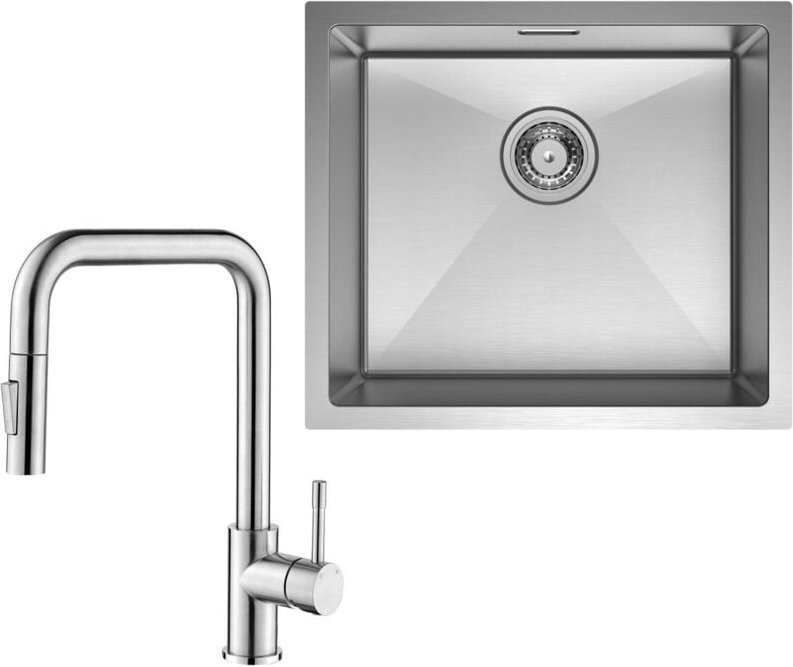 Cecipa Max - Unterbauspüle mit 1 Becken 50×44CM Edelstahlspüle Gebürstete + Küchenarmatur mit 2 Strahlarten Gebürstete a...