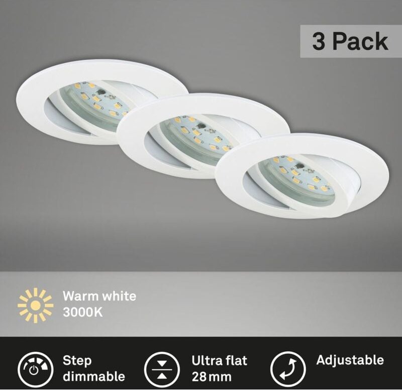 Briloner - led Einbauleuchten schwenkbar 3er-Set dimmbar 6,5 w IP23 Weiß Ø8,2cm
