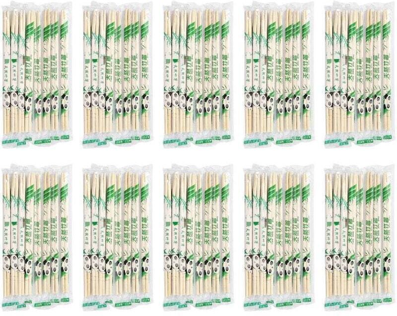 100 einzeln verpackte, runde Bambus-Essstäbchen für Restaurants und den privaten Gebrauch, 19,5 x 0,5 cm / 7,7 x 0,2 Zol...