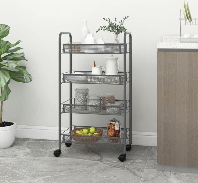 Küchenwagen 4 Etagen Grau 46x26x85 cm Eisen Vidaxl