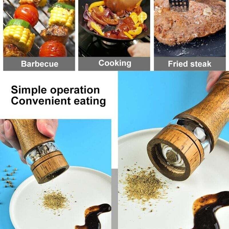 2er-Set Pfeffermühlen aus Holz, Keramikmühle mit Salz- und Pfeffermühle, Gewürzmühle mit Reinigungsbürste (16,5 cm)