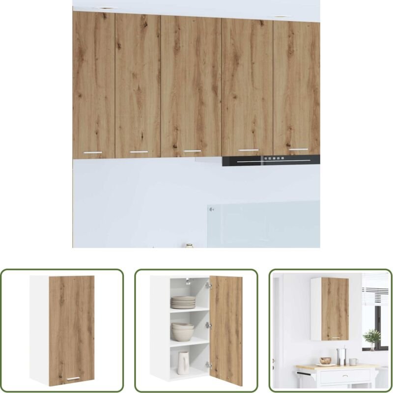 Holzschrank - Hängeschrank mit Tür Artisan-Eiche und Weiß 40 x 31 x 80 cm