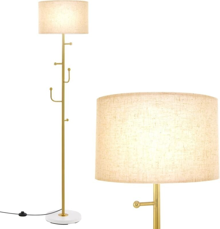 Stehlampe 166,5cm, Garderobenständer mit 5 Haken & Fußschalter, Stehleuchte E27 Sockel Leselampe für Schlafzimmer, Wohnz...