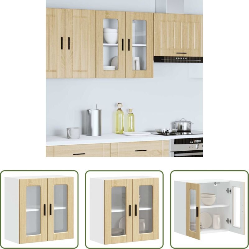 vidaXL Küchenregal - Küchen-Hängeschrank mit Glastür Porto Sonoma-Eiche