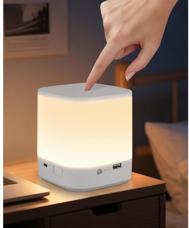 Thumbnail - Gbly - led Nachttischlampe Touch Dimmbar: Tischlampe Akku 1800mAH usb Aufladbar Weiß Nachttischlampe Kabellos mit 3 Farb...