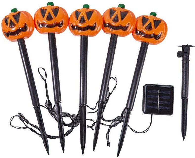 Vtizikl Lot de 5 lampes solaires citrouille pour décoration d'Halloween, décoration de jardin d'Halloween, lampes solair...