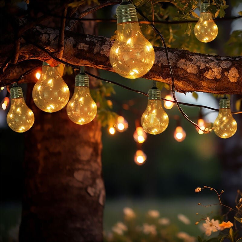 LED Solar Lichterkette Aussen 10x Glühbirnen Lichterkette Außen Solar Balkon Deko, Hanfseil, LED 3 Watt warmweiß, L 570 ...