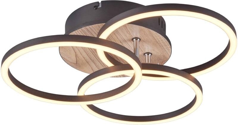 LED Deckenleuchte CIRCLE Holzoptik 3 Ringe verstellbar mit Nachtlicht, Ø 43cm