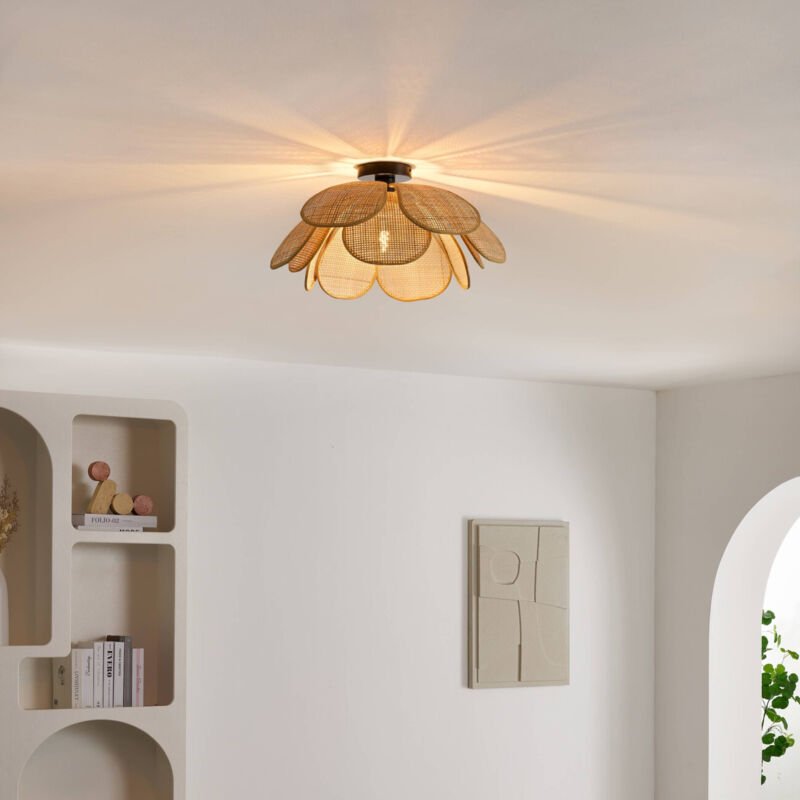 Natürliche Deckenleuchte aus Rattan mit schöner Blumenform 50 cm - Mariella