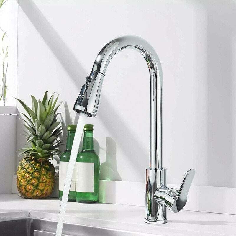 Küchenarmatur aus Edelstahl mit ausziehbarer Brause, 360° schwenkbar, 2 Strahlarten, Einhebelmischer, Warm- und Kaltwass...