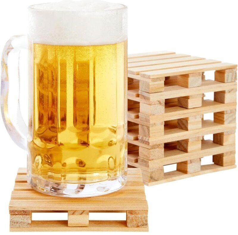 Untersetzer aus Holz - 6er-Pack, 9,9 x 9,9 cm, Braun - Quadratische Getränkeuntersetzer aus Holz für heiße und kalte Get...