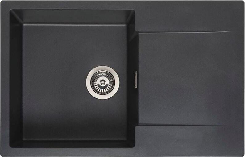 Reginox Einbauspüle mit Abtropffläche Amsterdam 78 - robustes Spülbecken aus Granit, black silvery