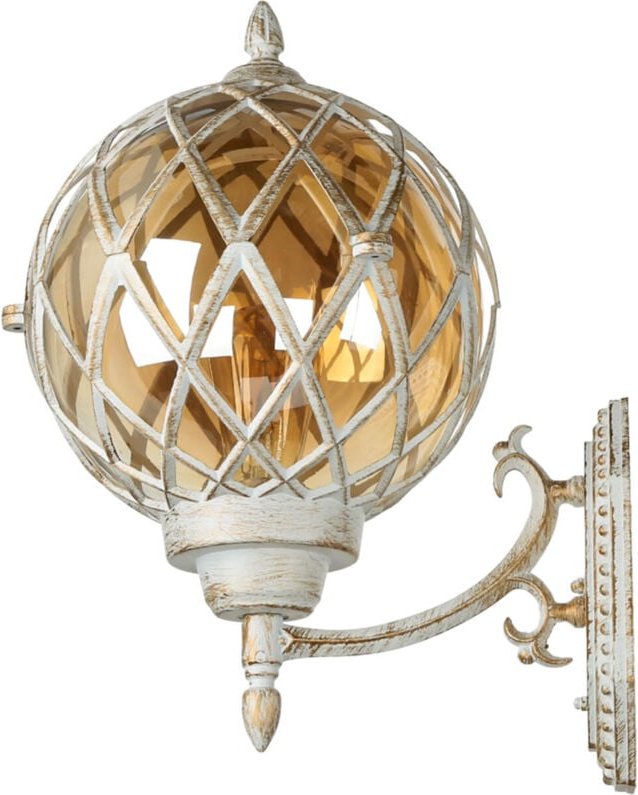 Licht-erlebnisse - Außenleuchte Wand Weiß Gold IP44 Vintage Kugel Schirm