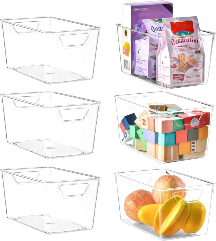 6er-Set Aufbewahrungsboxen aus Kunststoff, Küchenboxen mit Griffen, ideal als Aufbewahrungskörbe im Badezimmer oder in d...