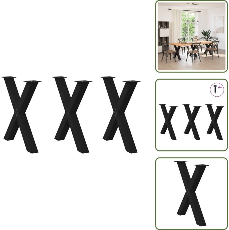 The Living Store - vidaXL Esstischbeine X-Form 3 Stk. Schwarz 80x(72-73) cm Stahl