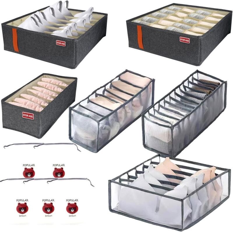 Set aus drei kationischen Teilen + drei Netzsets/grau + PEVA-Kordelzugbeutel/roter Bär