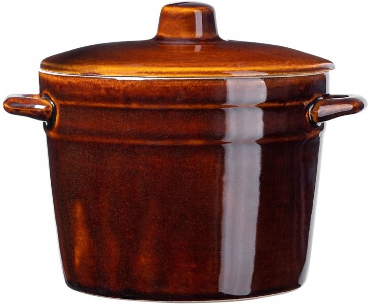 Steinzeugtopf, Keramiktopf mit Seitengriffen und Deckel, 1L, hoch - Kadax