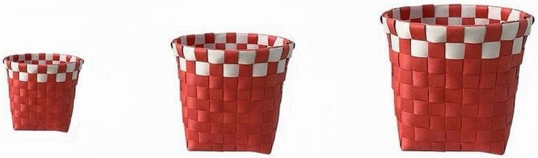 Trade Shop - SET MIT 3 RUND-ROT-WEISSEN BADEZIMMER-ORGANIZERKÖRBCHEN AUS STOFF 59077 -