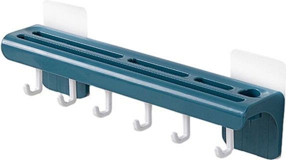 Tlily - Wandmontiertes Küchenregal, Messerhalter, Lagerregal mit 6 Haken, Besteck-Organizer, Haushaltszubehör, Blau