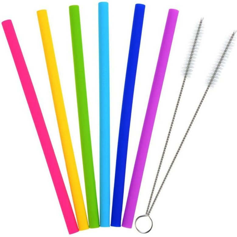 Flexibles Strohhalm-Set mit 2 Reinigungsbürsten, aus mehrfarbigem Silikon, 25 cm (10 Zoll), 6er-Set