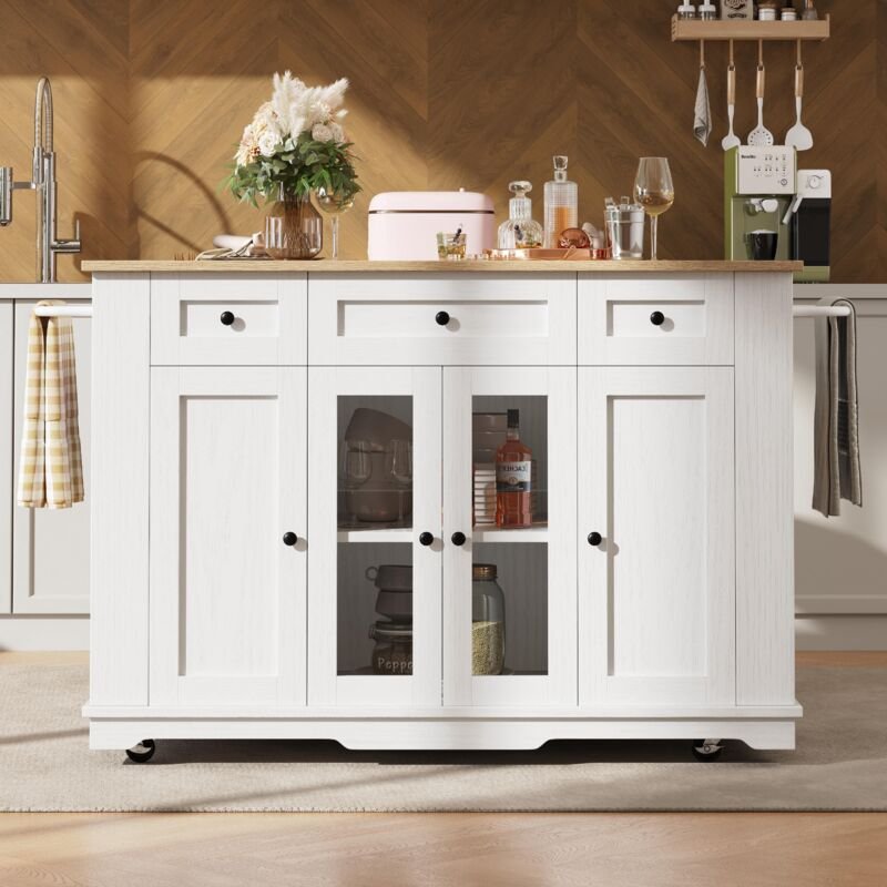 Kücheninsel mit abnehmbaren Trennwänden,Esszimmerwagen mit Holzmaserung und Arbeitsplatte,eleganter Buffetschrank aus we...