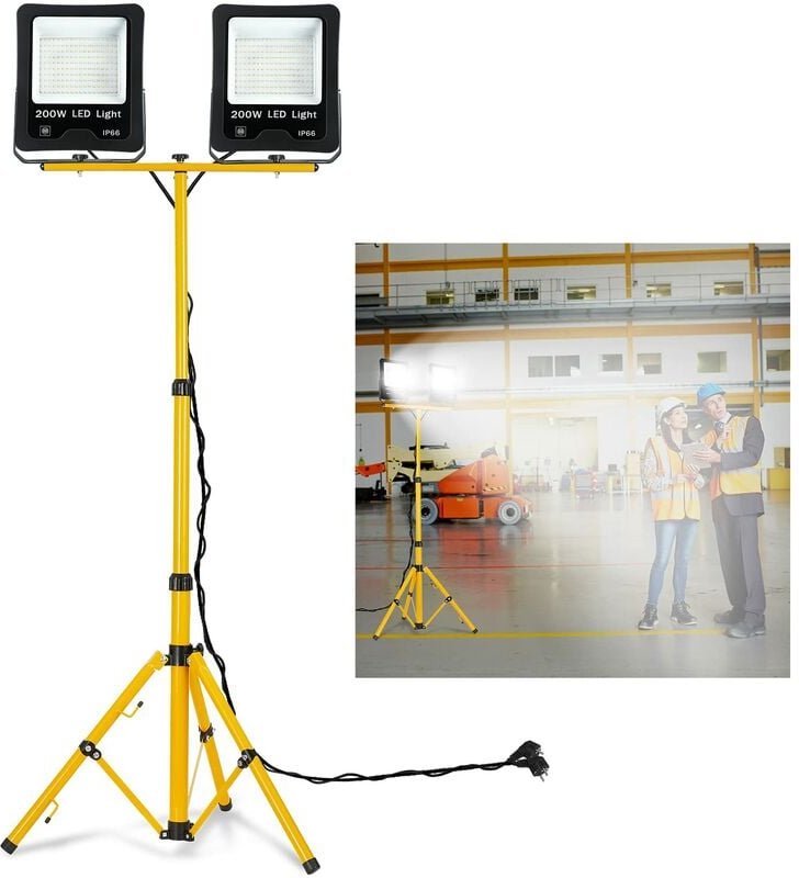 Baustrahler LED Flutlicht Strahler Arbeitsleuchte Bauscheinwerfer Floodlight mit Stativ und EU-Stecker für Innen-und Auß...