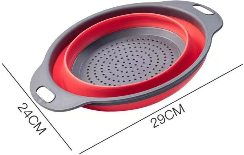 Set aus faltbaren Sieben, rundes, faltbares Silikonsieb mit Kunststoffgriff, umweltfreundliches Küchensieb mit großen Lö...