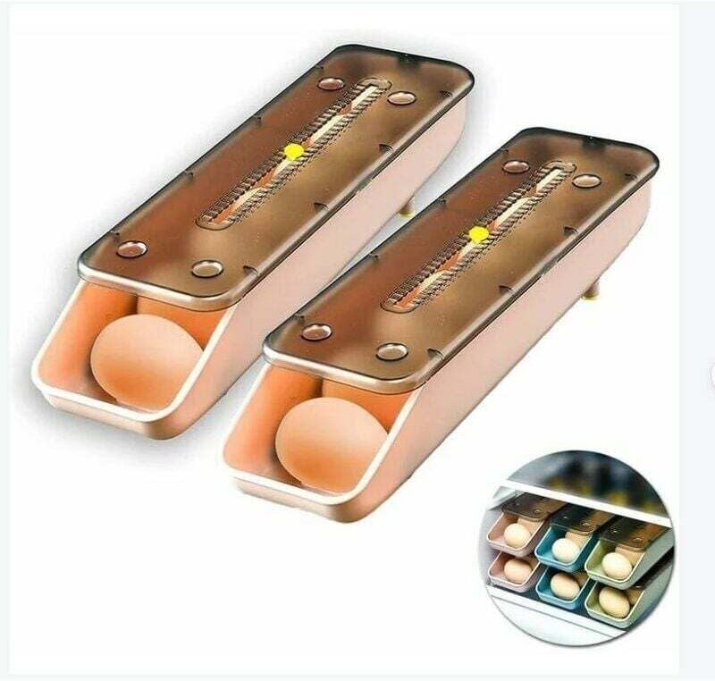 Deux boîtes de rangement automatiques pour œufs au réfrigérateur, roses, 339,27,5 cm.