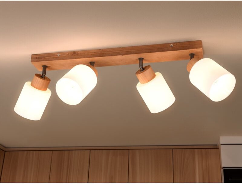 Reality Leuchten - Deckenstrahler assam 4 flammig Korpus Holz & Glasschirme Weiß, Breite 60cm