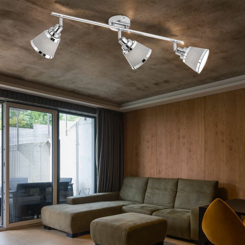 Deckenlampe silber Deckenstrahler 3 Flammig rund Stoff Deckenleuchte Strahler Wohnzimmer grau , Metall Textil, 3x E14,Lx...