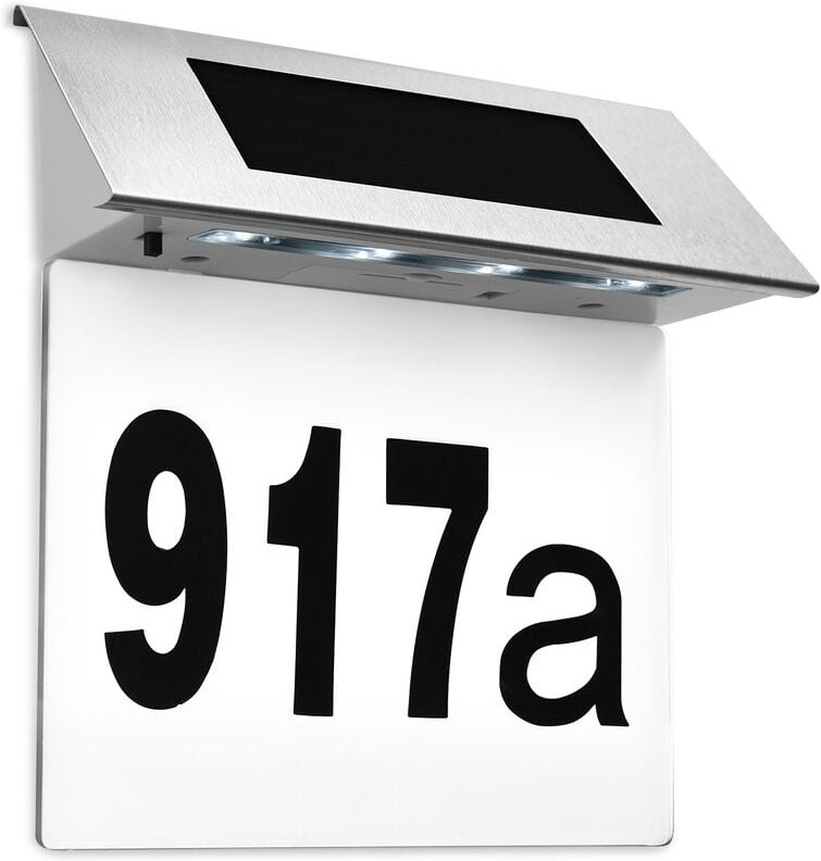 Monzana® led Solar Hausnummer Edelstahl Dämmerungssensor mit Nummern Buchstaben Akku Hausnummernschild Hausnummernleucht...