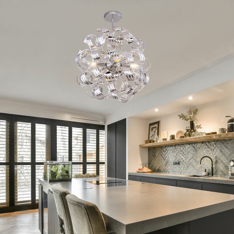 Deckenleuchte Deckenlampe Designleuchte Esszimmerlampe Wohnzimmer, 4 flammig, Metall Chrombänder, 4x E14 Fassungen, DxH ...