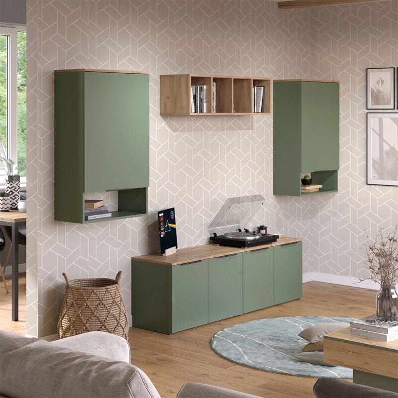 Wohnwand Wido, Grün, 5 Teile, Vicco