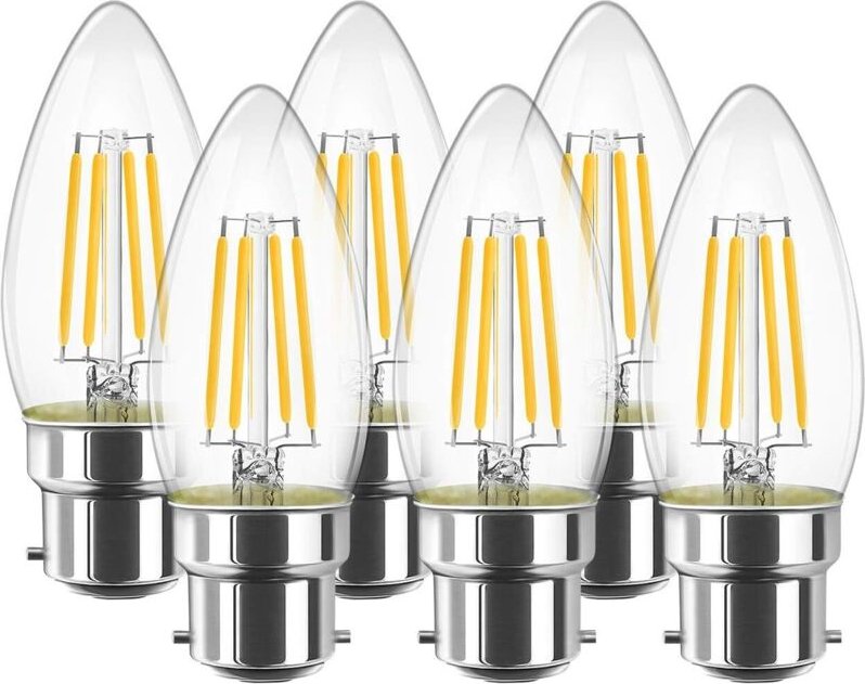 4W C35 B22 LED-Filamentlampe – Kerzenlampe – 2700K Warmweiß – 470lm 80Ra – Nicht dimmbar – 6er-Pack