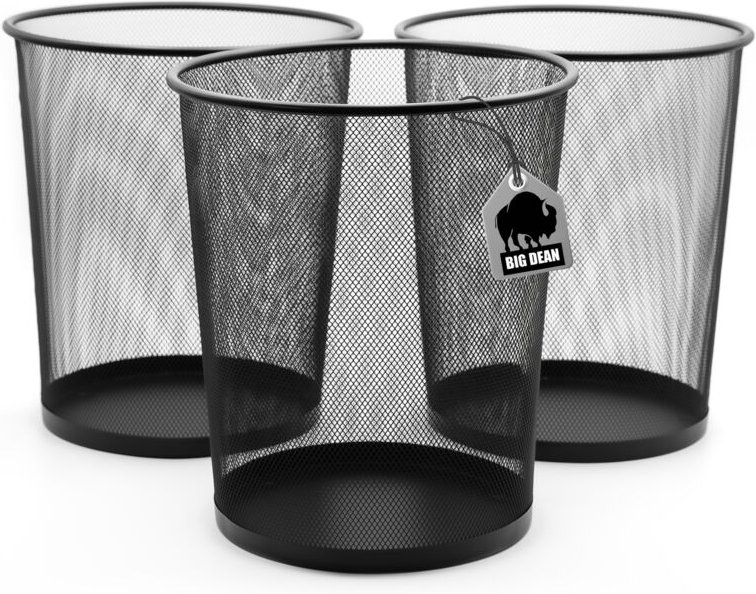 BigDean 3 Stück Papierkorb Mülleimer schwarz 20L Draht - Mülleimer Büro - hochwertiger Papiereimer für Zuhause & Büro